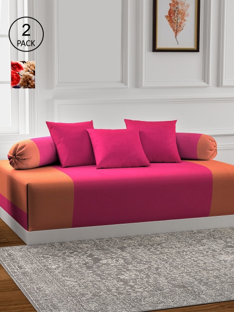 

KLOTTHE Set of 2 Printed Cotton Single Bedsheets With 4 Bolster Covers & 6 Cushion Covers, Red