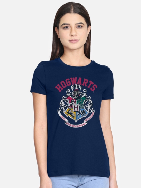 

Free Authority Women Navy Blue & Pink Harry Potter Printed Slim Fit T-shirt