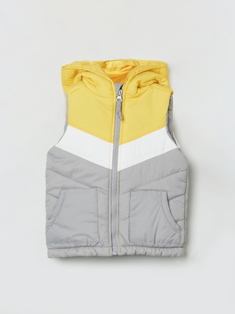 

max Girls Grey & Yellow Colourblocked Padded Jacket