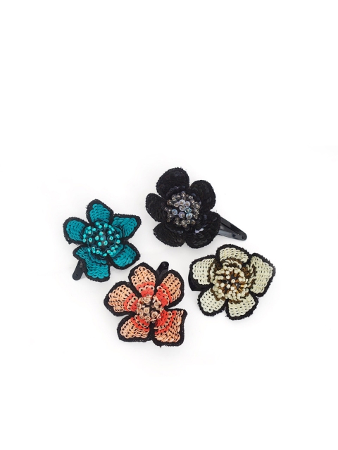 

Diwaah Set of 4 Embellished Tic Tac Hair Clips, Black