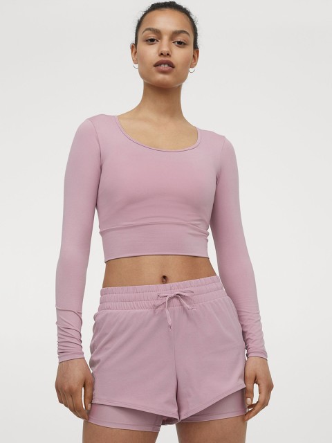 

H&M Women Pink Solid Cropped Sports Top
