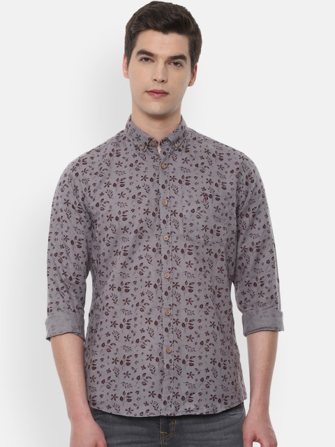 

Louis Philippe Jeans Men Grey & Burgundy Linen Cotton Slim Fit Printed Casual Shirt