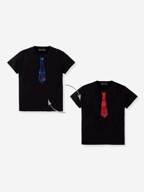 

MAGIC TEES Boys Black Printed Round Neck T-shirt