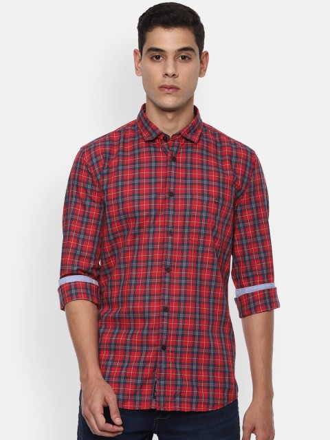 

Louis Philippe Jeans Men Men Red & Navy Blue Super Slim Fit Checked Cotton Casual Shirt