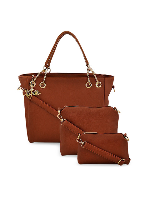 

LaFille Brown Solid Handheld Bag with Pouch