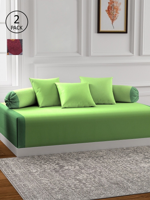 

KLOTTHE Set of 2 Woven Cotton Single Bedsheet With 4 Bolster Covers & 6 Cushion Covers, Green