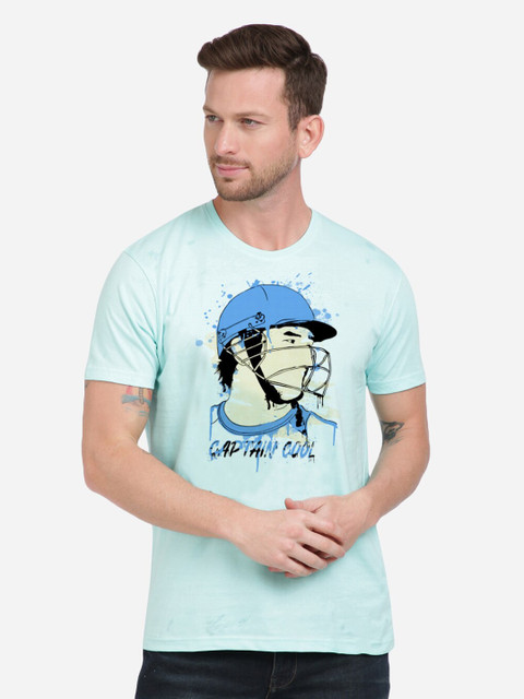 

MASH UNLIMITED Men Blue Printed Round Neck Cotton T-shirt