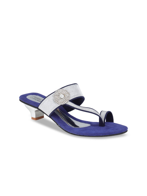 

LONDON STEPS Women Blue & Silver-Toned Embellished Open Toe Sandals