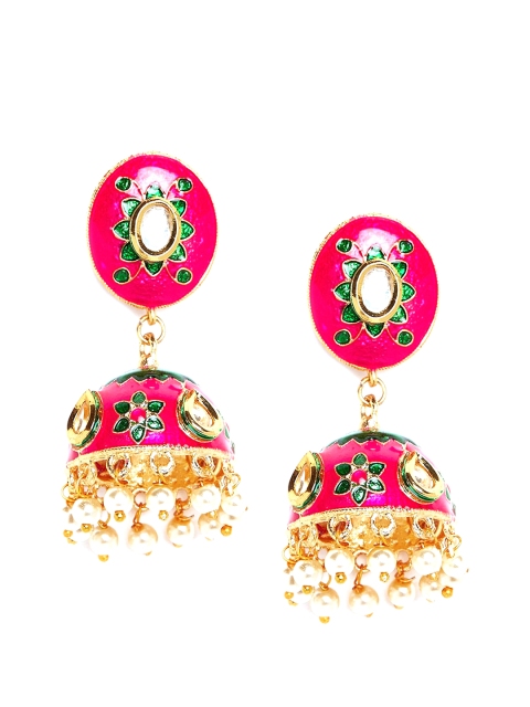 

PANASH Gold-Plated & Pink Dome Shaped Jhumkas