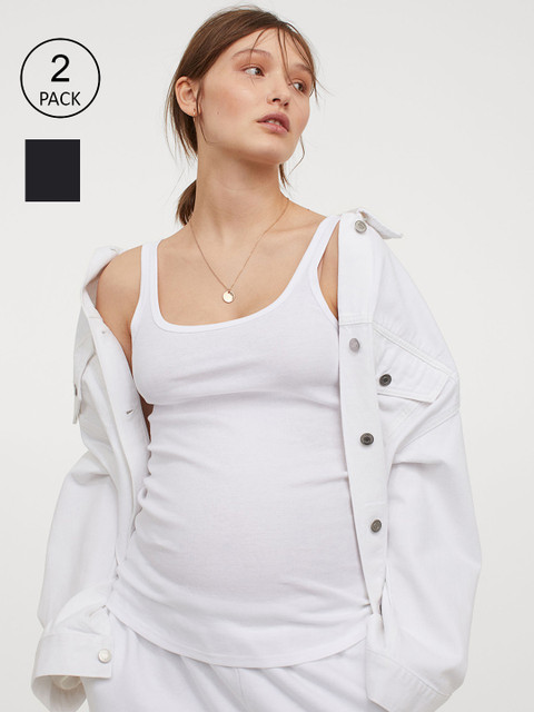 

H&M MAMA Solid 2-Pack Ribbed Vest Tops, White
