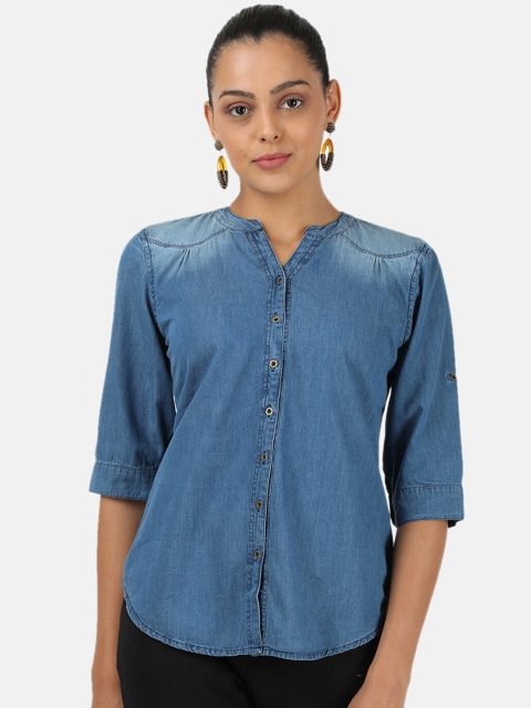 

Monte Carlo Blue Mandarin Collar Shirt Style Top