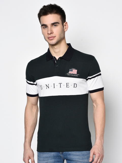 

Octave Men Dark Green & White Printed Polo Collar T-shirt
