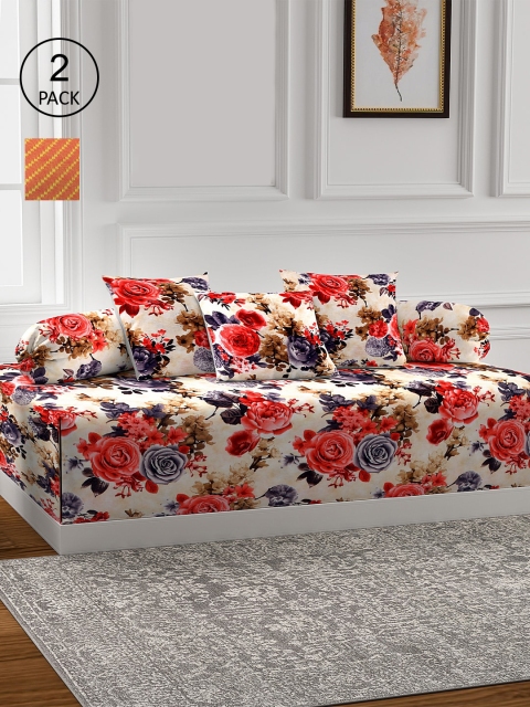 

KLOTTHE KLOTTHE Set of 2 Printed Cotton Single Bedsheet With 4 Bolster Covers & 6 Cushion Covers, Orange