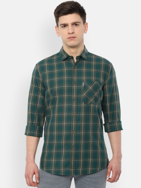 

Louis Philippe Jeans Men Green & White Slim-Fit Checked Cotton Casual Shirt