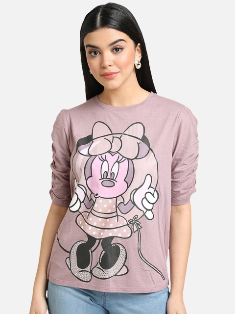 

Kazo Women Purple Minnie Mouse Printed Round Neck Cotton T-shirt