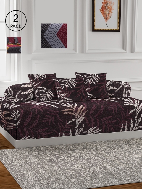 

KLOTTHE Set of 2 Printed Cotton Single Bedsheet With 4 Bolster Covers & 6 Cushion Covers, Grey