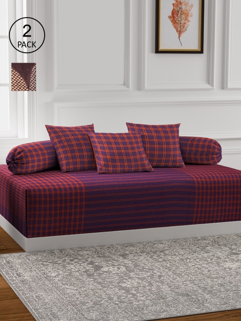 

KLOTTHE Set of 2 Printed Cotton Single Bedsheet With 4 Bolster Covers & 6 Cushion Covers, Red