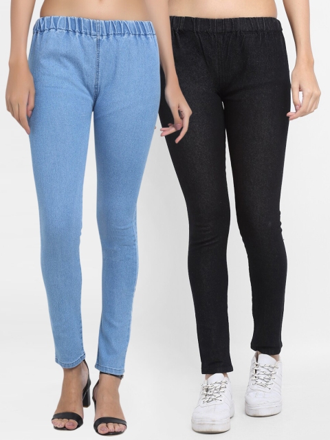 

NEUDIS Women Pack Of 2 Solid Denim Ankle-Length Jeggings, Blue