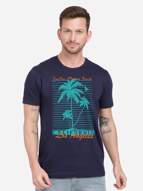 

MASH UNLIMITED Men Navy Blue Printed Round Neck T-shirt