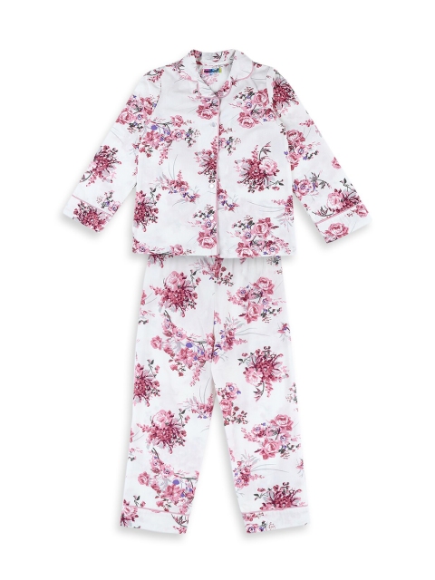 

Nauti Nati Girls White & Pink Floral Printed Night Suit