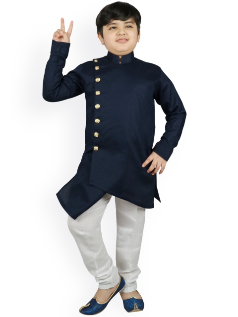 

SG YUVRAJ Boys Navy Blue & White Solid Kurta with Dhoti Pants