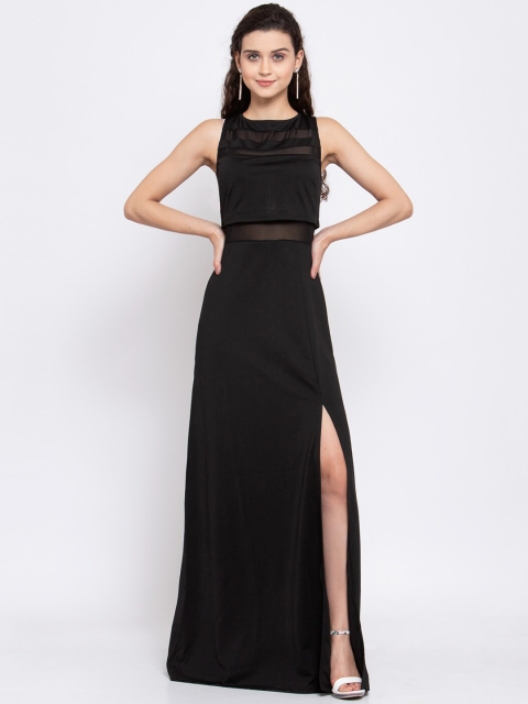

iki chic Women Black Solid High Slit Maxi Dress