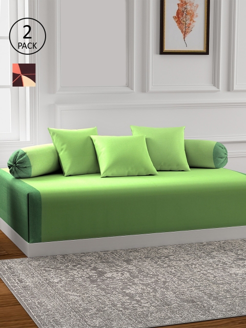 

KLOTTHE Set Of 2 Brown & Green Printed Cotton Single Bedsheet With 4 Bolster Covers & 6 Cushion Covers