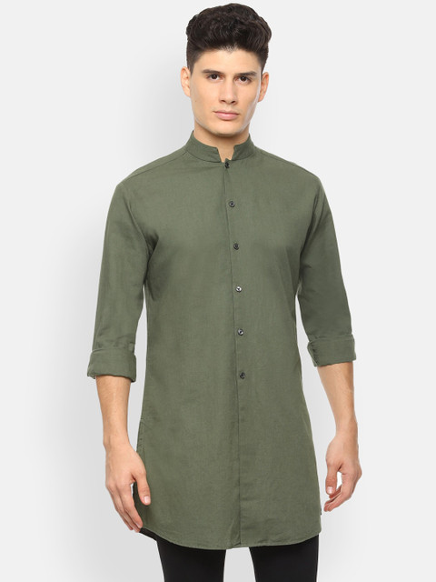

V Dot Men Olive Green Regular Fit Solid Casual Shirt