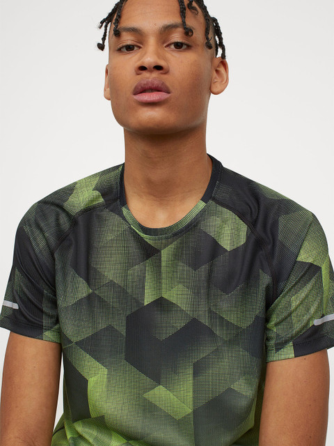 

H&M Men Green Printed Regular Fit Running Top