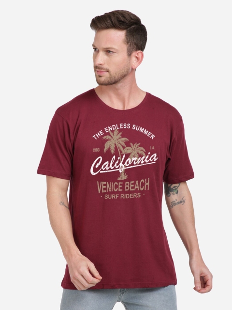 

MASH UNLIMITED Men Maroon Printed Round Neck T-shirt