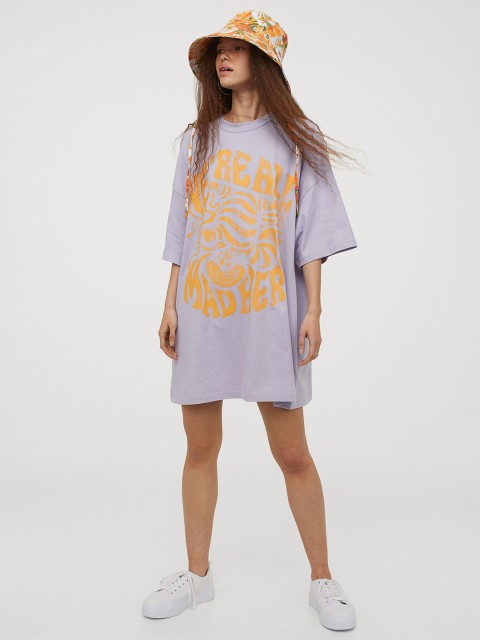 

H&M Women Lavender Printed Oversized T-shirt