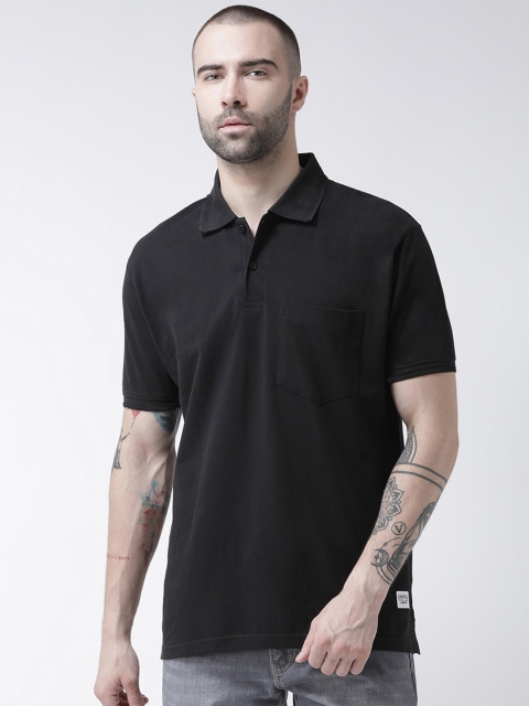 

GRIFFEL Men Black Solid Cotton Polo Collar T-shirt