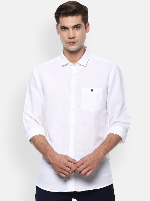 

Louis Philippe Jeans Men White Linen Cotton Slim Fit Solid Casual Shirt
