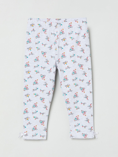 

max Girls Grey & Pink Floral Printed Three-Fourth Length Leggings
