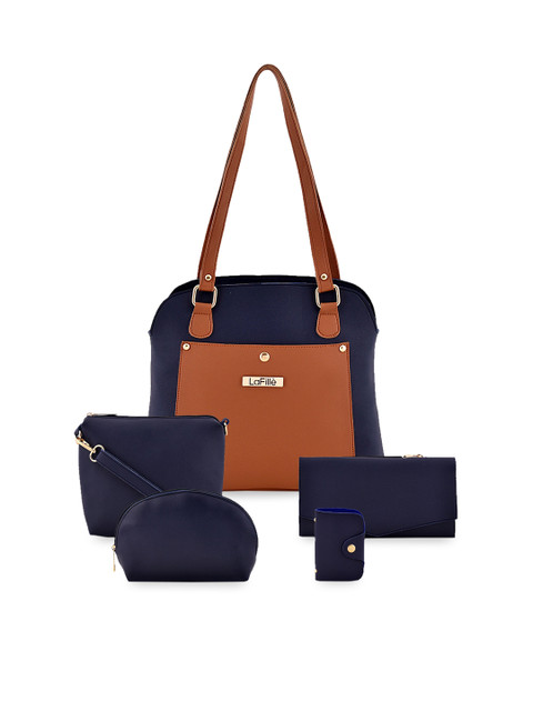 

LaFille Blue & Brown Colourblocked Shoulder Bag with Pouch