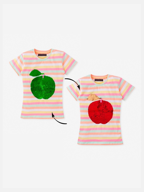 

MAGIC TEES Girls Multicoloured Printed Round Neck T-shirt, Multi