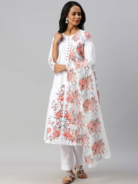 

Soch Women White Pure Cotton Embroidered Chudidar Set