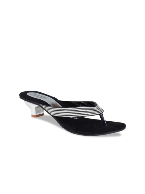 

LONDON STEPS Women Black Striped Open Toe Sandals
