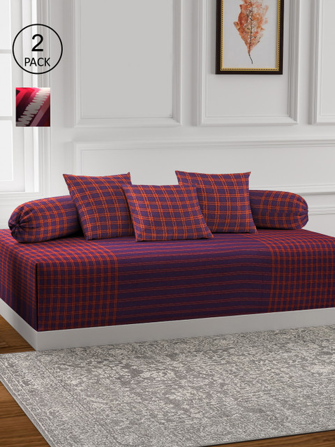 

KLOTTHE Set Of 2 Cotton Single Bedsheets With 4 Bolster Covers & 6 Cushion Covers, Blue