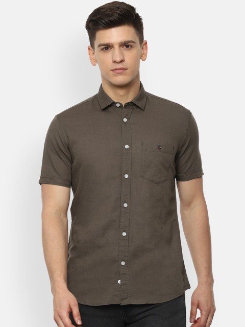 

Louis Philippe Jeans Men Brown Linen Cotton Slim Fit Solid Casual Shirt
