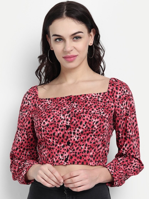 

IX IMPRESSION Red & Black Animal Regular Crop Top