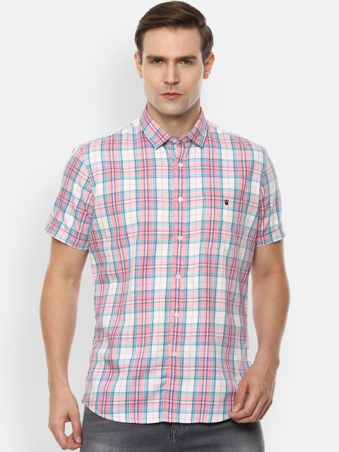 

Louis Philippe Jeans Men Pink & Blue Slim Fit Checked Casual Shirt
