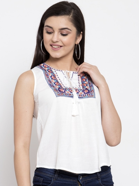 

Global Republic White Tie-Up Neck A-Line Top