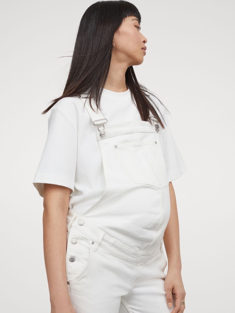 

H&M MAMA White Solid Denim Dungarees