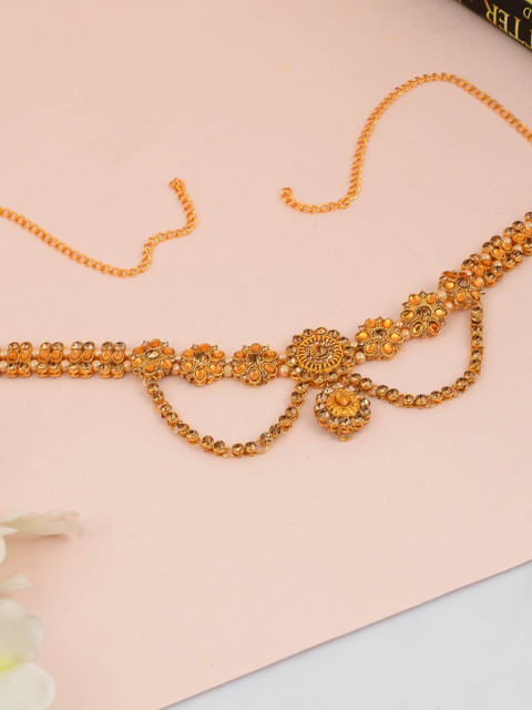 

Silvermerc Designs Gold-Coloured & Beige Gold-Plated Beads-Studded Kamarbandh