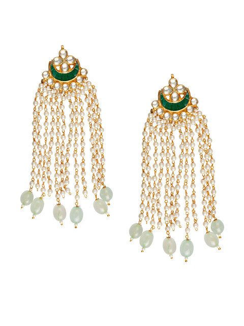 

MORKANTH JEWELLERY Turquoise Blue 24K Gold Plated Kundan Contemporary Chandbalis