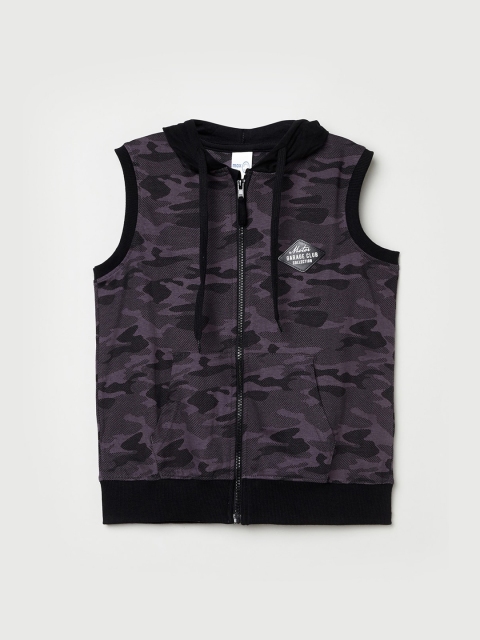 

max Boys Grey Cotton Camouflage Print Hooded Sweatshirt