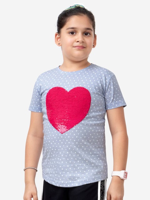 

MAGIC TEES Girls Blue Printed Round Neck T-shirt