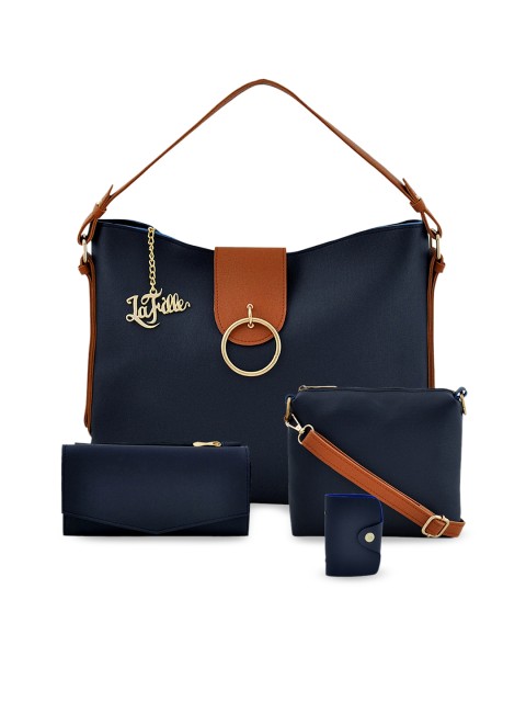 

LaFille Blue Solid Handheld Bag with Pouch