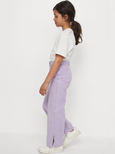 

H&M Girls Purple Solid Wide High Twill Trousers